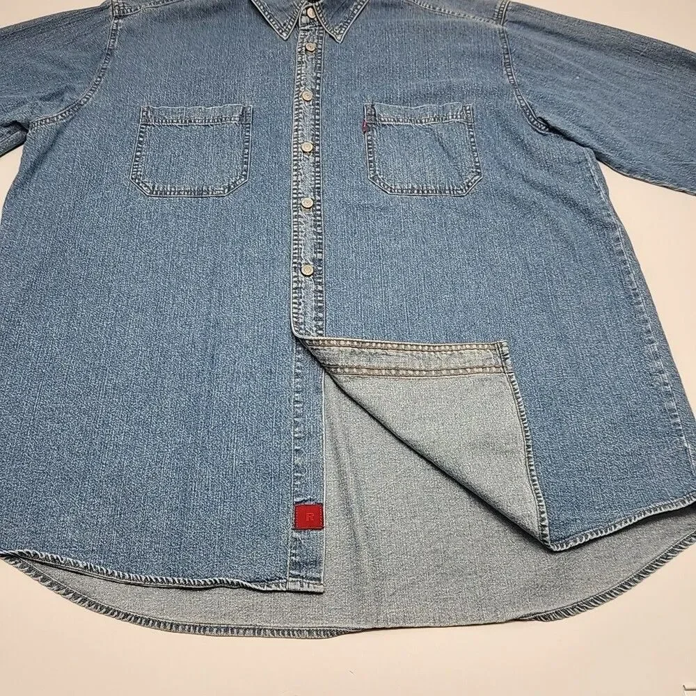 Levi's Red Tab Denim Shirt Men Size XL Blue Button Medium Wash Oversized